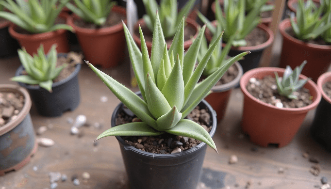 Repotting aloe seedlings